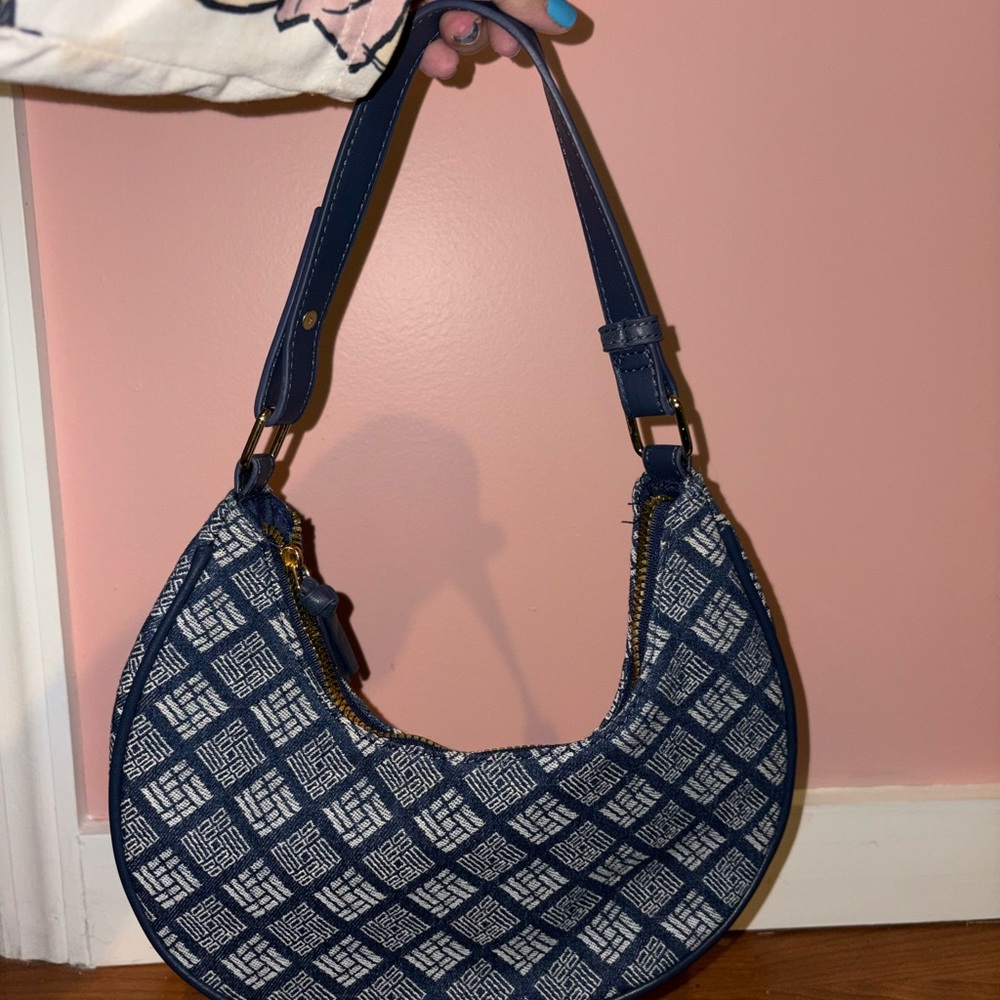 Primark Navy and White Patterned Shoulder Bag